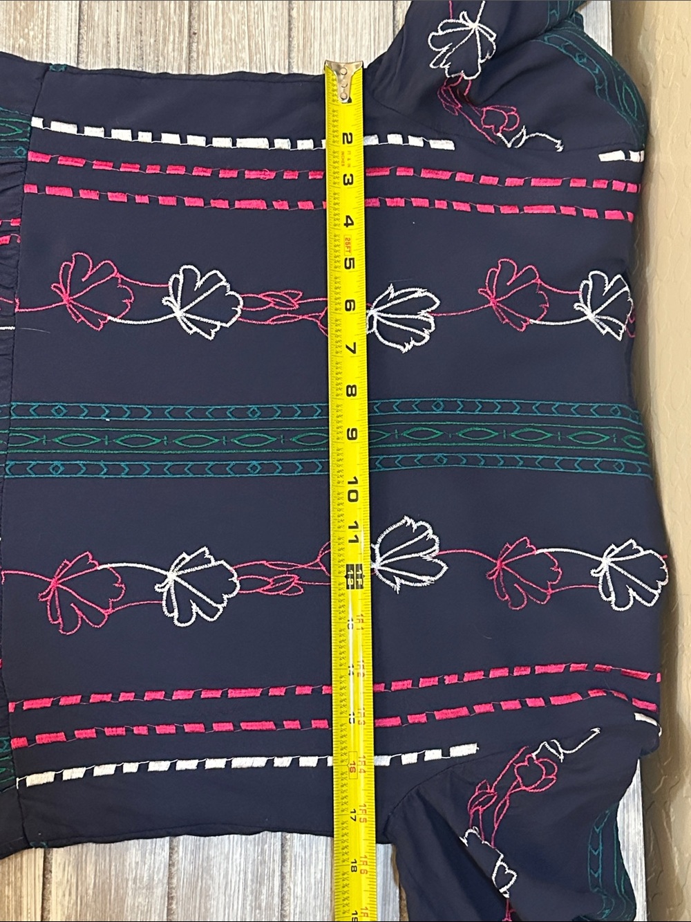 Anthropologie Akemi + Kin Navy Blue Embroidered Boho Floral Mini Dress Size 8 - Picture 11 of 12